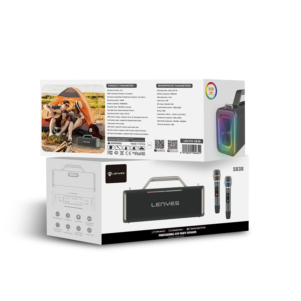Lenyes S838 RGB Işıklı Taşınabilir Çift Mikrofonlu TWS Bluetooth Speaker Hoparlör v5.0