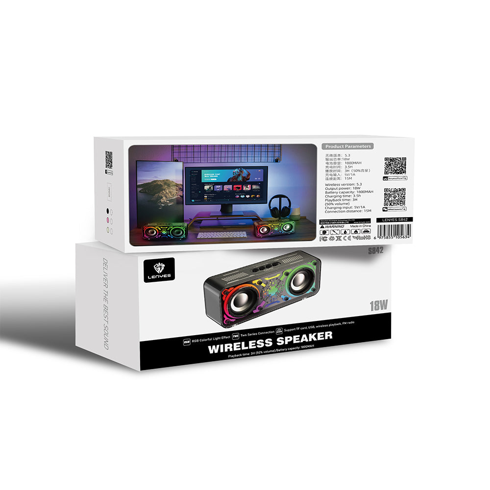 Lenyes S842 RGB Led Işıklı TWS Bluetooth Hoparlör v5.3 18W
