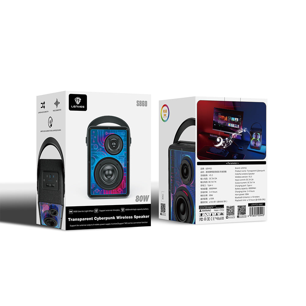 Lenyes S860 RGB Işıklı Taşınabilir Bluetooth Speaker Hoparlör v5.3