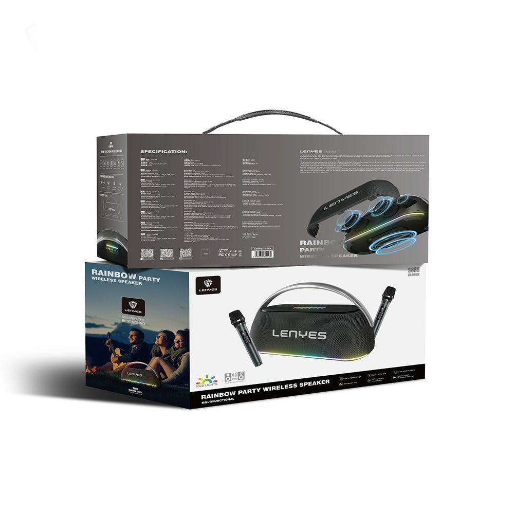 Lenyes S869 RGB Işıklı Çift Mikrofonlu Taşınabilir Bluetooth Hoparlör v5.3