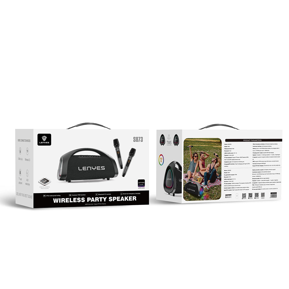 Lenyes S873 RGB Işıklı Taşınabilir Kumandalı&Mikrofonlu TWS Bluetooth Speaker Hoparlör v5.3