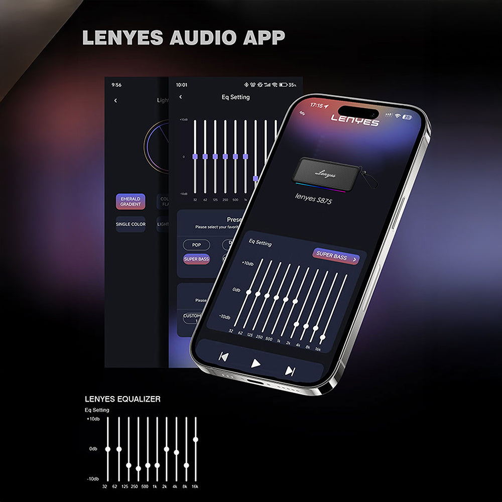 Lenyes S875 Elegance Serisi RGB Işıklı Taşınabilir Su Geçirmez TWS Bluetooth Hoparlör v5.3 40W