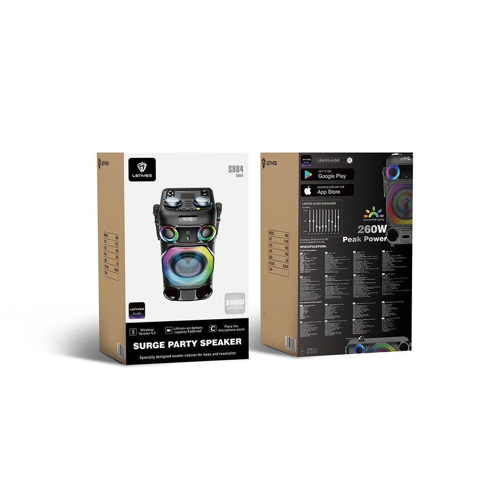Lenyes S884 RGB Işıklı Çift Mikrofonlu Kablosuz TWS Bluetooth Speaker Hoparlör v5.3