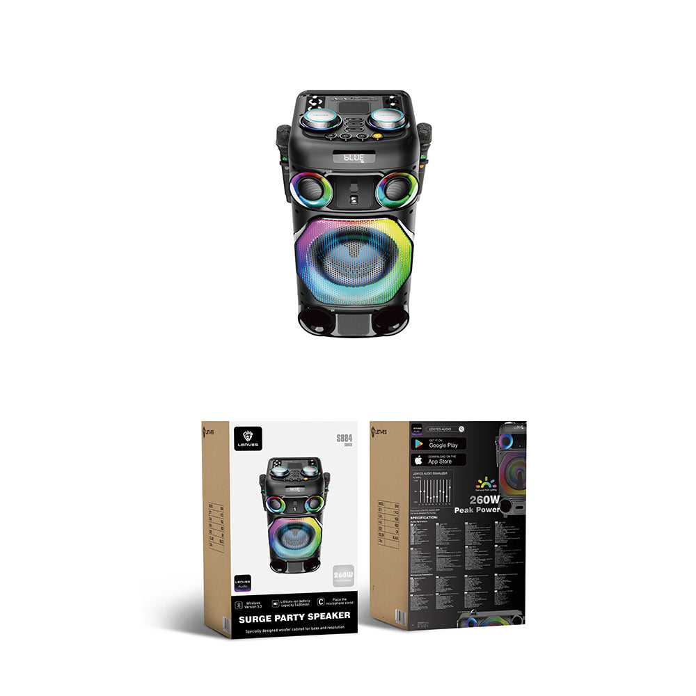 Lenyes S884 RGB Işıklı Çift Mikrofonlu Kablosuz TWS Bluetooth Speaker Hoparlör v5.3