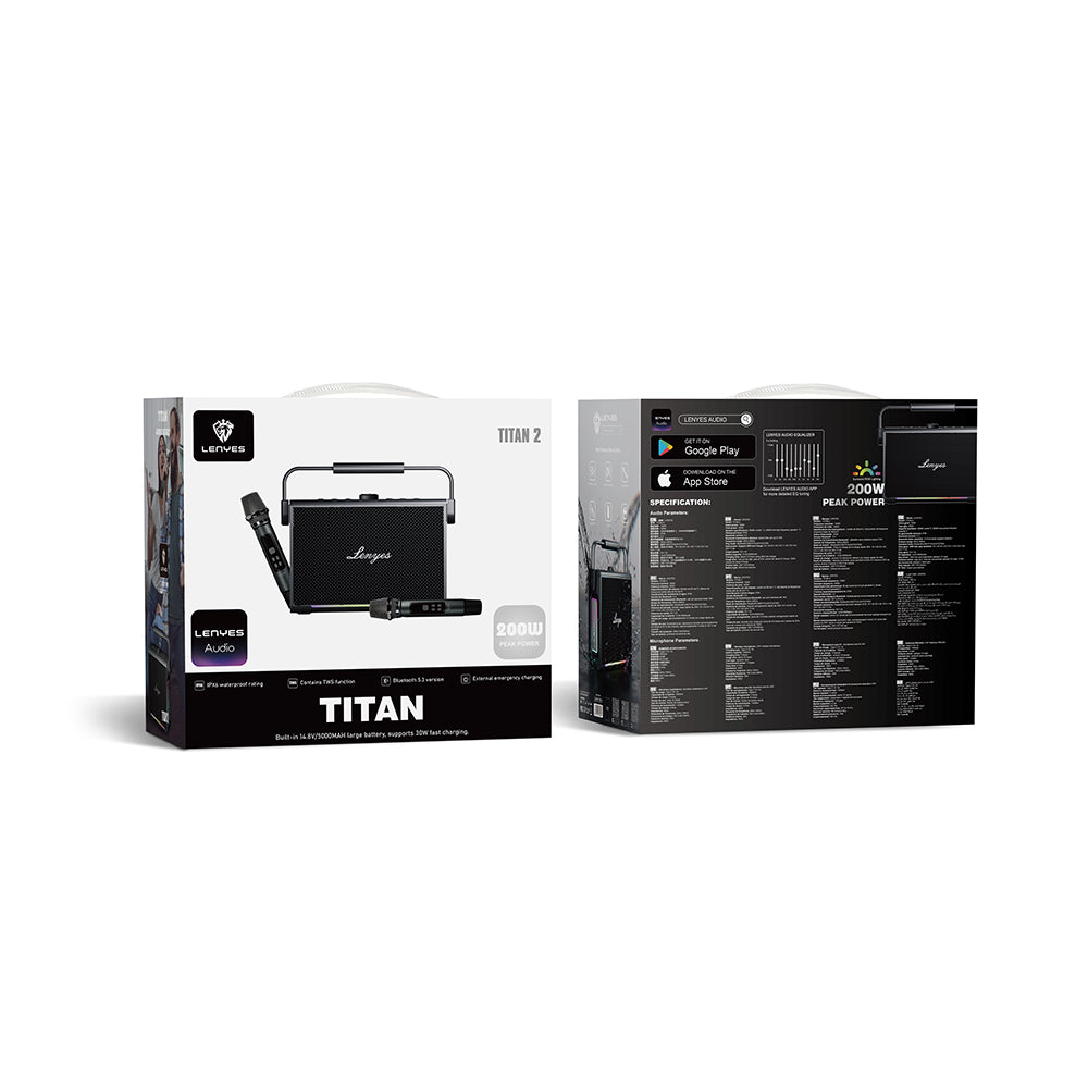 Lenyes Titan 2 Serisi RGB Işıklı Çİft Mikrofonlu Taşınabilir TWS Bluetooth Speaker Hoparlör v5.3 5000mAh