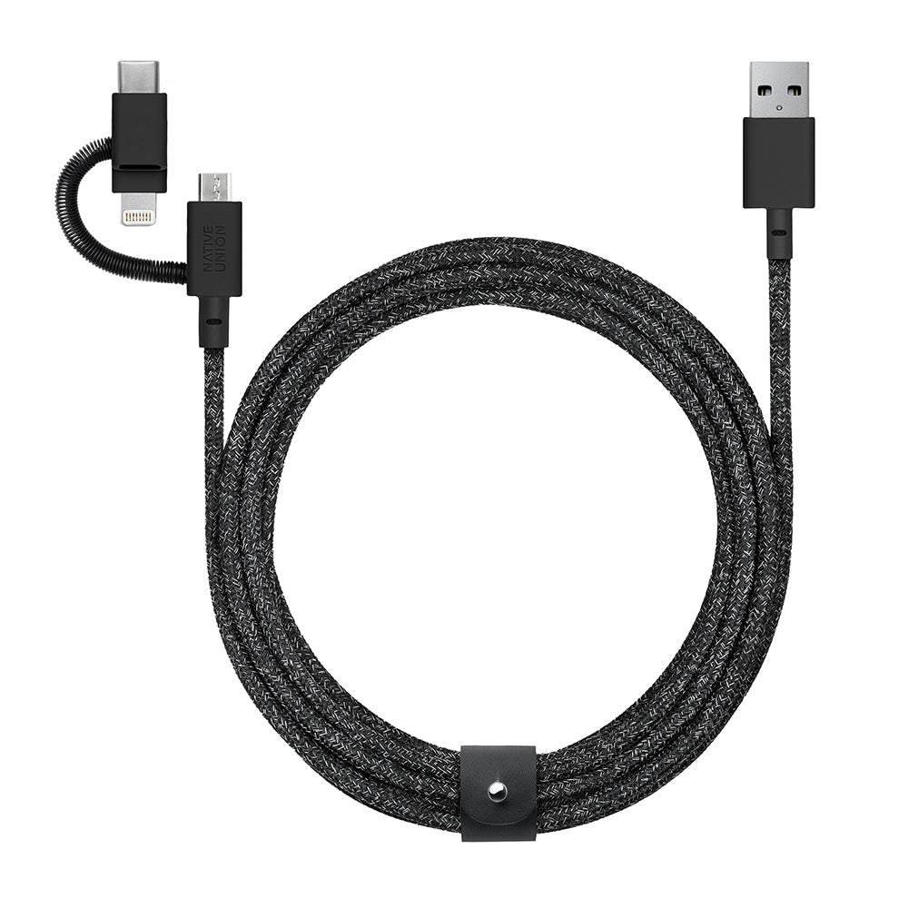 Native Union Belt Serisi 3in1 USB-A to Type-C - Lightning - Micro Şarj Kablosu 2M