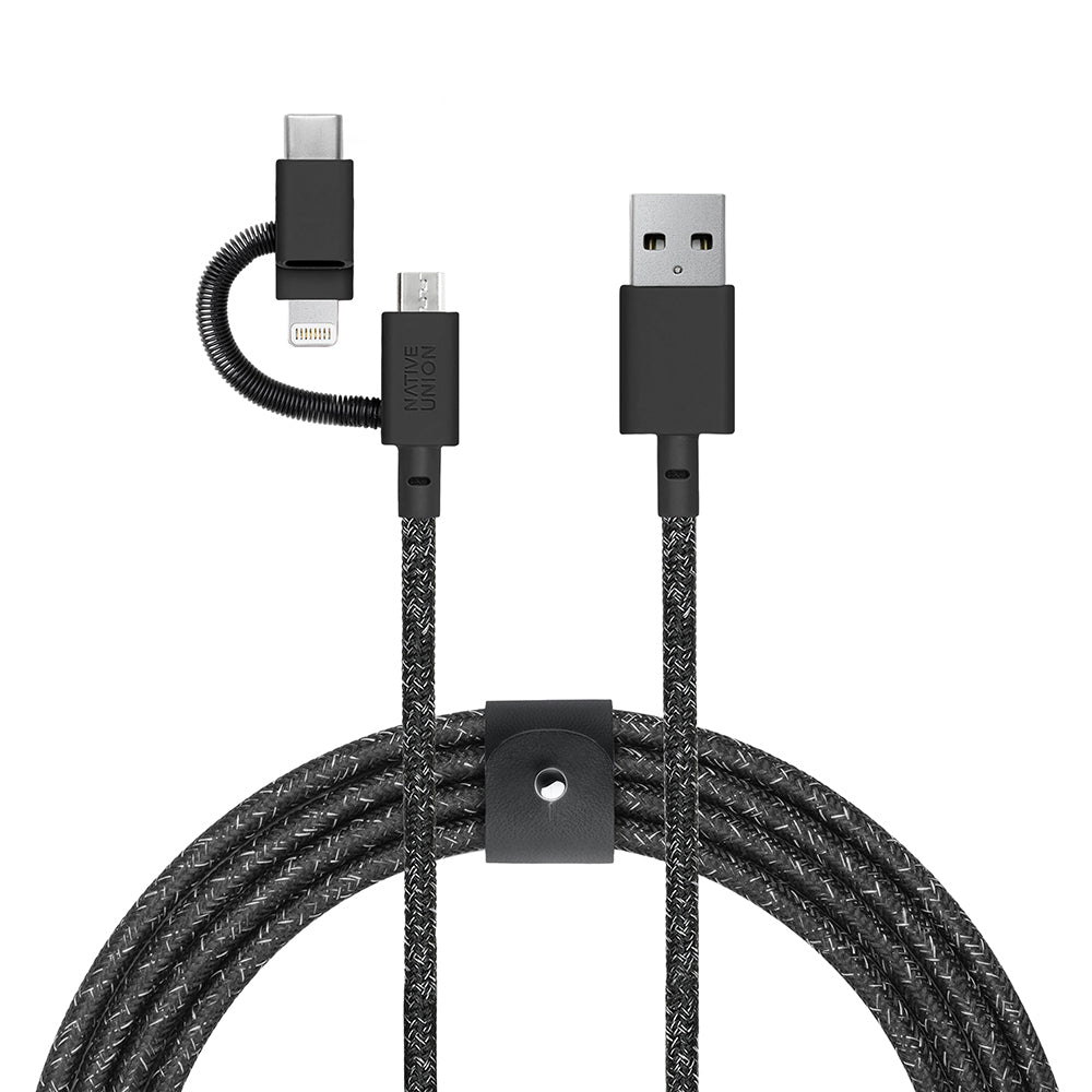 Native Union Belt Serisi 3in1 USB-A to Type-C - Lightning - Micro Şarj Kablosu 2M