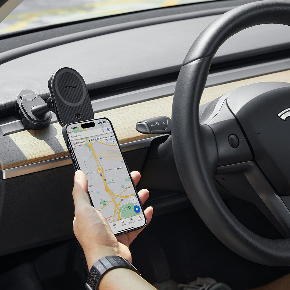 Pitaka MagEZ Pro 2 M-safe Şarj Özellikli Qi2 Tesla Model Y ve Model 3 Uyumlu Aramid Fiber Araç Telefon Tutucu