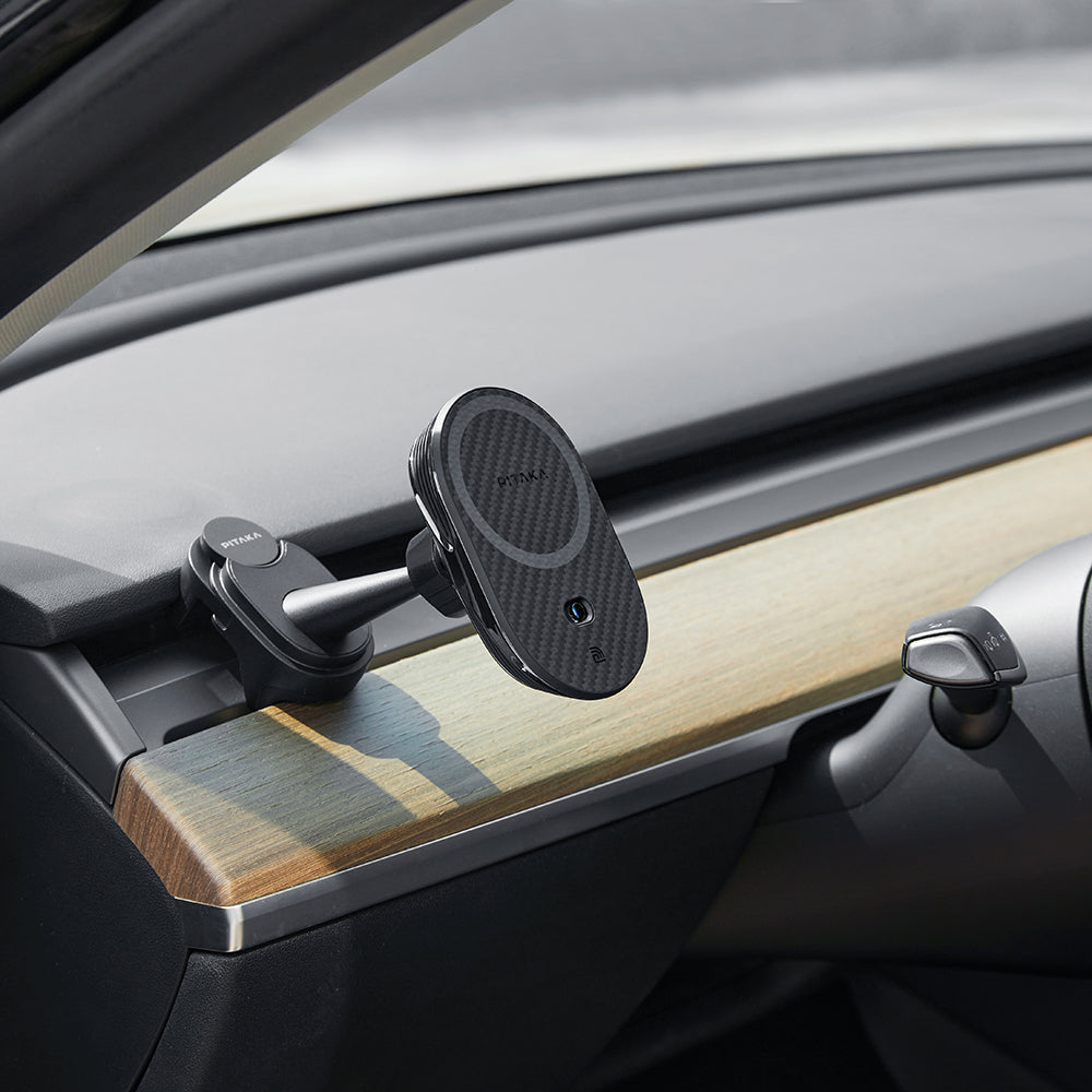 Pitaka MagEZ Pro 2 M-safe Şarj Özellikli Qi2 Tesla Model Y ve Model 3 Uyumlu Aramid Fiber Araç Telefon Tutucu