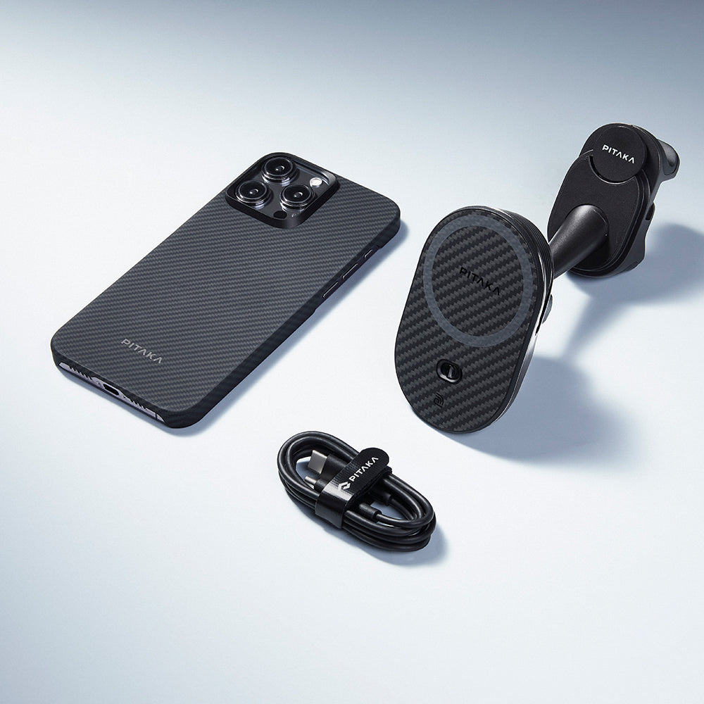 Pitaka MagEZ Pro 2 M-safe Şarj Özellikli Qi2 Tesla Model Y ve Model 3 Uyumlu Aramid Fiber Araç Telefon Tutucu