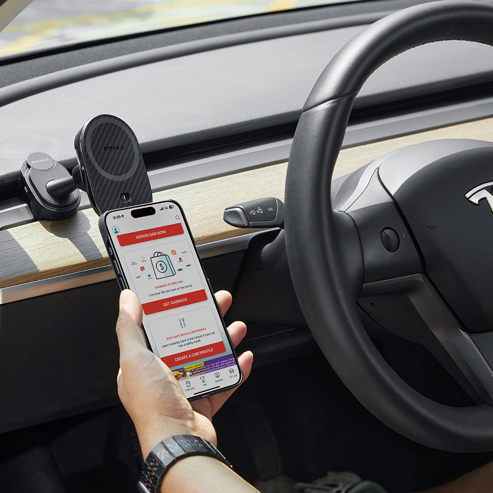 Pitaka MagEZ Pro 2 M-safe Şarj Özellikli Qi2 Tesla Model Y ve Model 3 Uyumlu Aramid Fiber Araç Telefon Tutucu