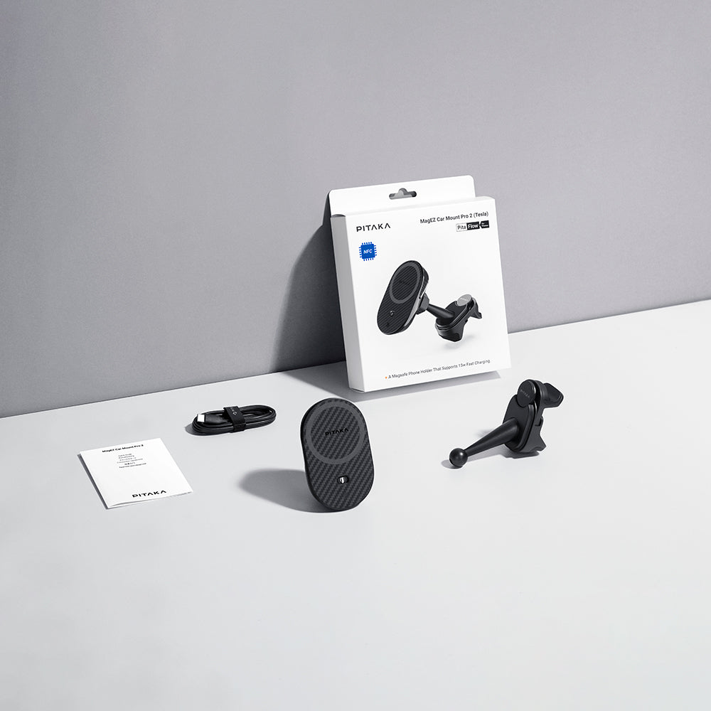 Pitaka MagEZ Pro 2 M-safe Şarj Özellikli Qi2 Tesla Model Y ve Model 3 Uyumlu Aramid Fiber Araç Telefon Tutucu