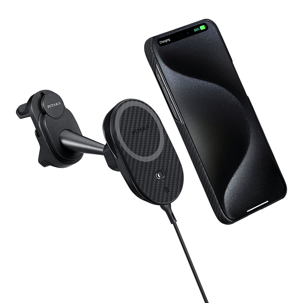 Pitaka MagEZ Pro 2 M-safe Şarj Özellikli Qi2 Tesla Model Y ve Model 3 Uyumlu Aramid Fiber Araç Telefon Tutucu