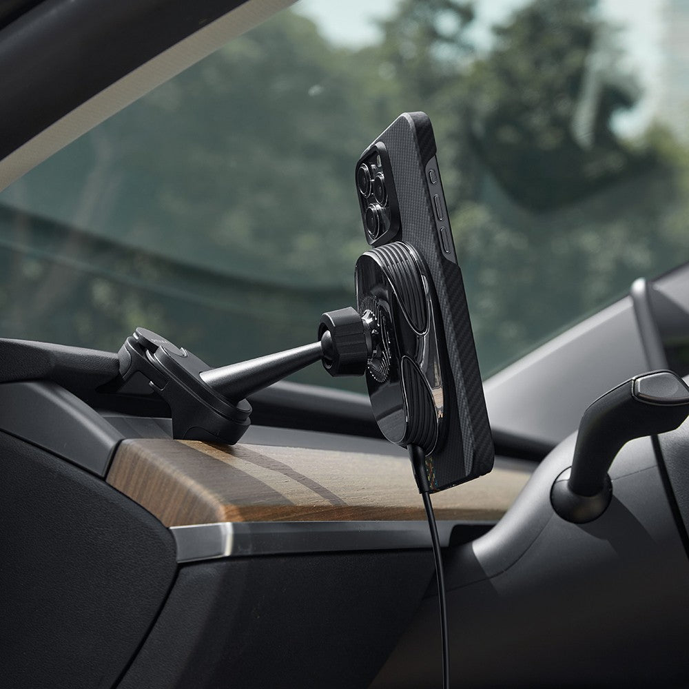 Pitaka MagEZ Pro 2 M-safe Şarj Özellikli Qi2 Tesla Model Y ve Model 3 Uyumlu Aramid Fiber Araç Telefon Tutucu
