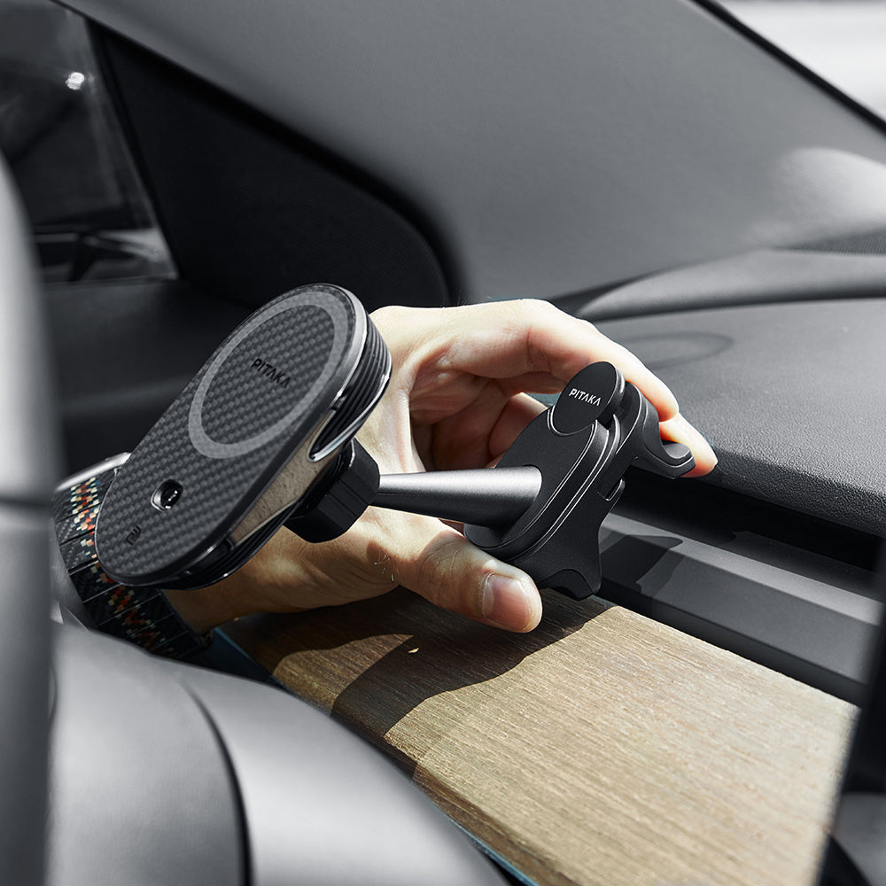 Pitaka MagEZ Pro 2 M-safe Şarj Özellikli Qi2 Tesla Model Y ve Model 3 Uyumlu Aramid Fiber Araç Telefon Tutucu