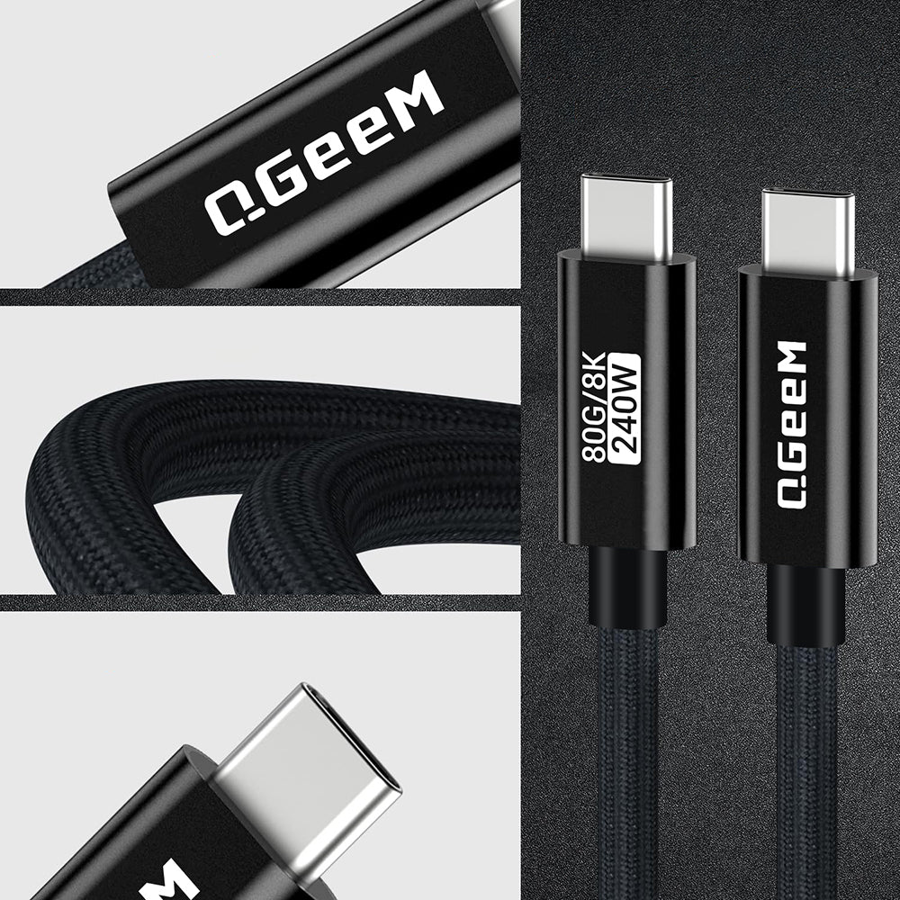 Qgeem QG05 Type-C to Type-C USB5 PD Data Kablosu 240W 80Gbps 8K@60Hz 1.2 Metre
