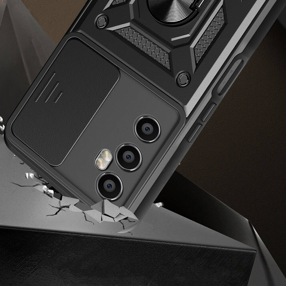 Realme C65 4G Kılıf Magnetik Standlı Kamera Korumalı Zore Sürgülü Vega Kılıf