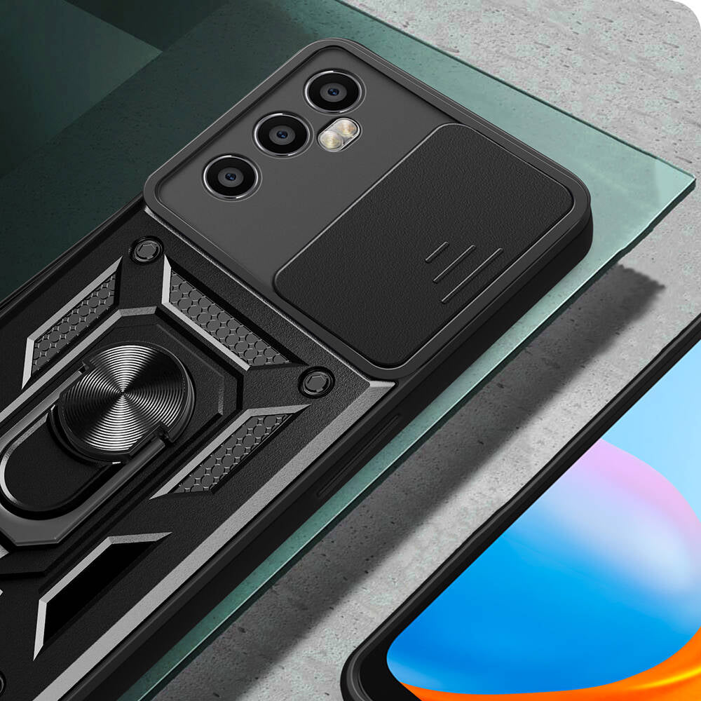 Realme C65 4G Kılıf Magnetik Standlı Kamera Korumalı Zore Sürgülü Vega Kılıf