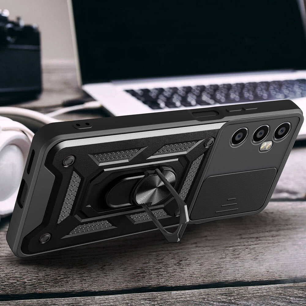 Realme C65 4G Kılıf Magnetik Standlı Kamera Korumalı Zore Sürgülü Vega Kılıf