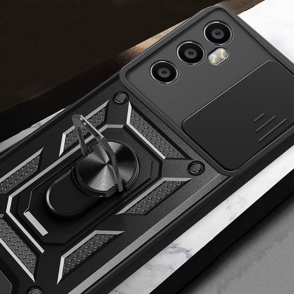 Realme C65 4G Kılıf Magnetik Standlı Kamera Korumalı Zore Sürgülü Vega Kılıf