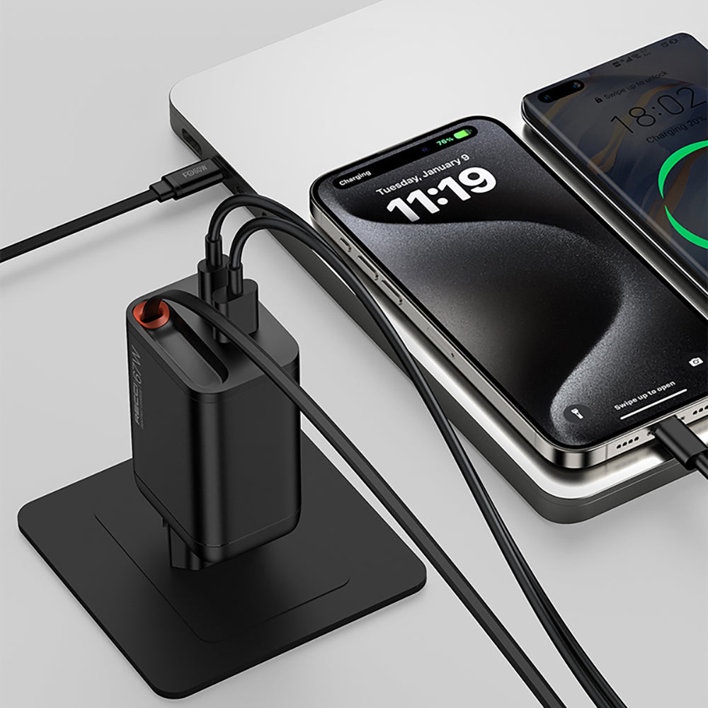 Recci RC103E GaN Teknolojili Hızlı Şarj Başlığı USB-A to Type-C PD 67W Type-C Kablolu Şarj Seti