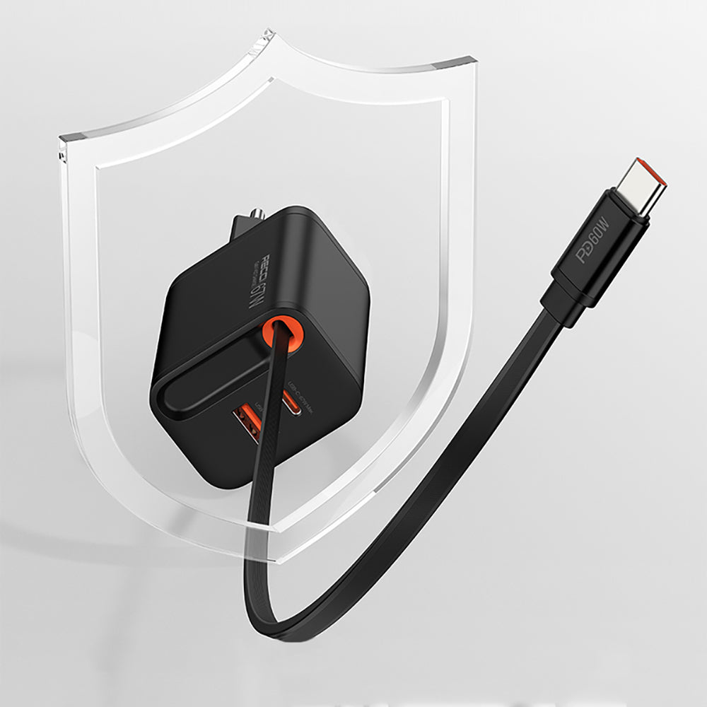 Recci RC103E GaN Teknolojili Hızlı Şarj Başlığı USB-A to Type-C PD 67W Type-C Kablolu Şarj Seti