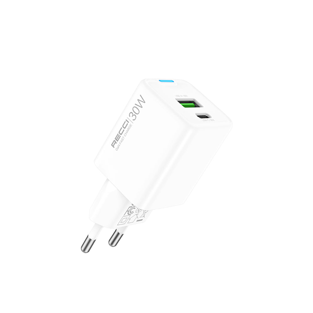 Recci RC107E Type-C PD & USB-A GaN Teknolojili Hızlı Şarj Başlığı 30W