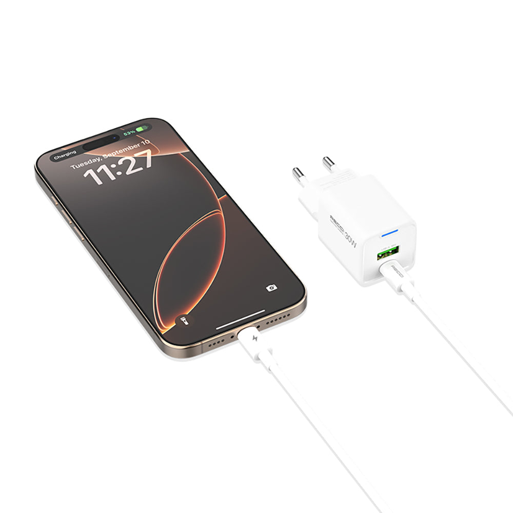 Recci RC107E Type-C PD & USB-A GaN Teknolojili Hızlı Şarj Başlığı 30W