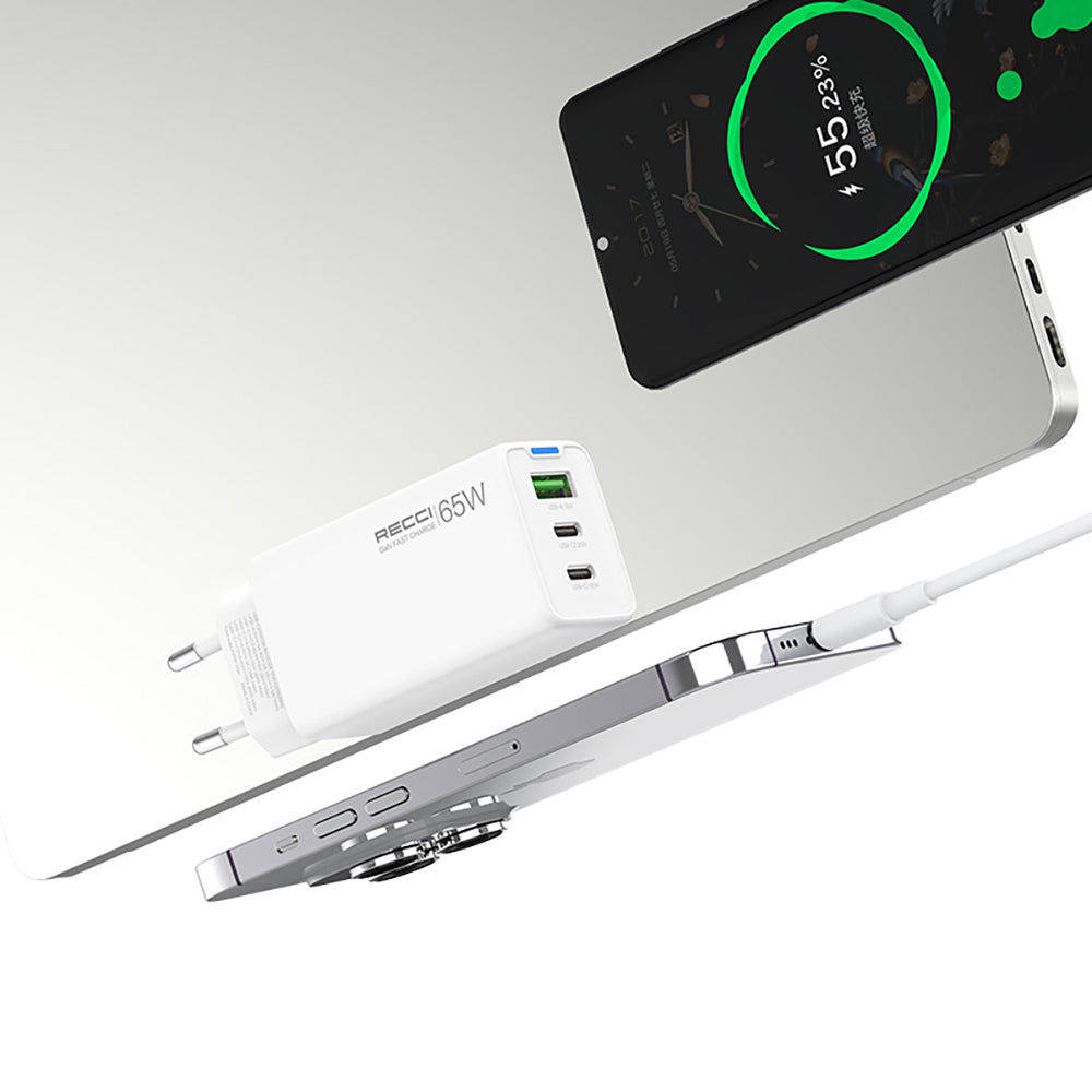 Recci RC109E Type-C PD & USB-A GaN Teknolojili Hızlı Şarj Başlığı 65W