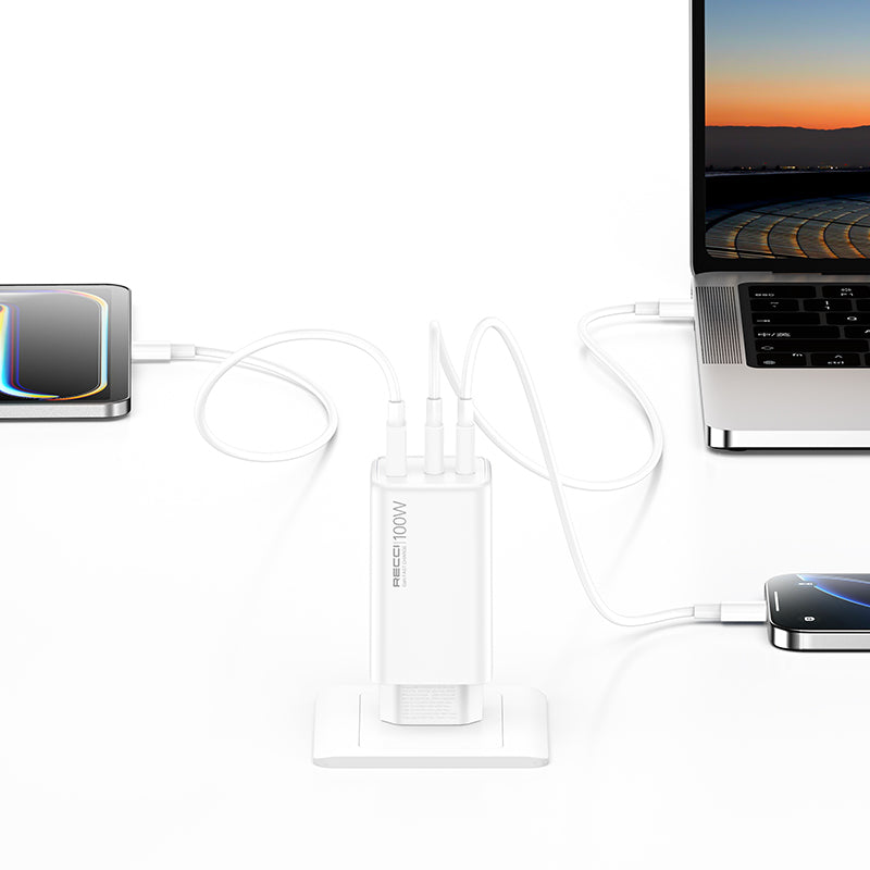 Recci RC110E Type-C PD & USB-A GaN Teknolojili QC3.0 Hızlı Şarj Başlığı 100W