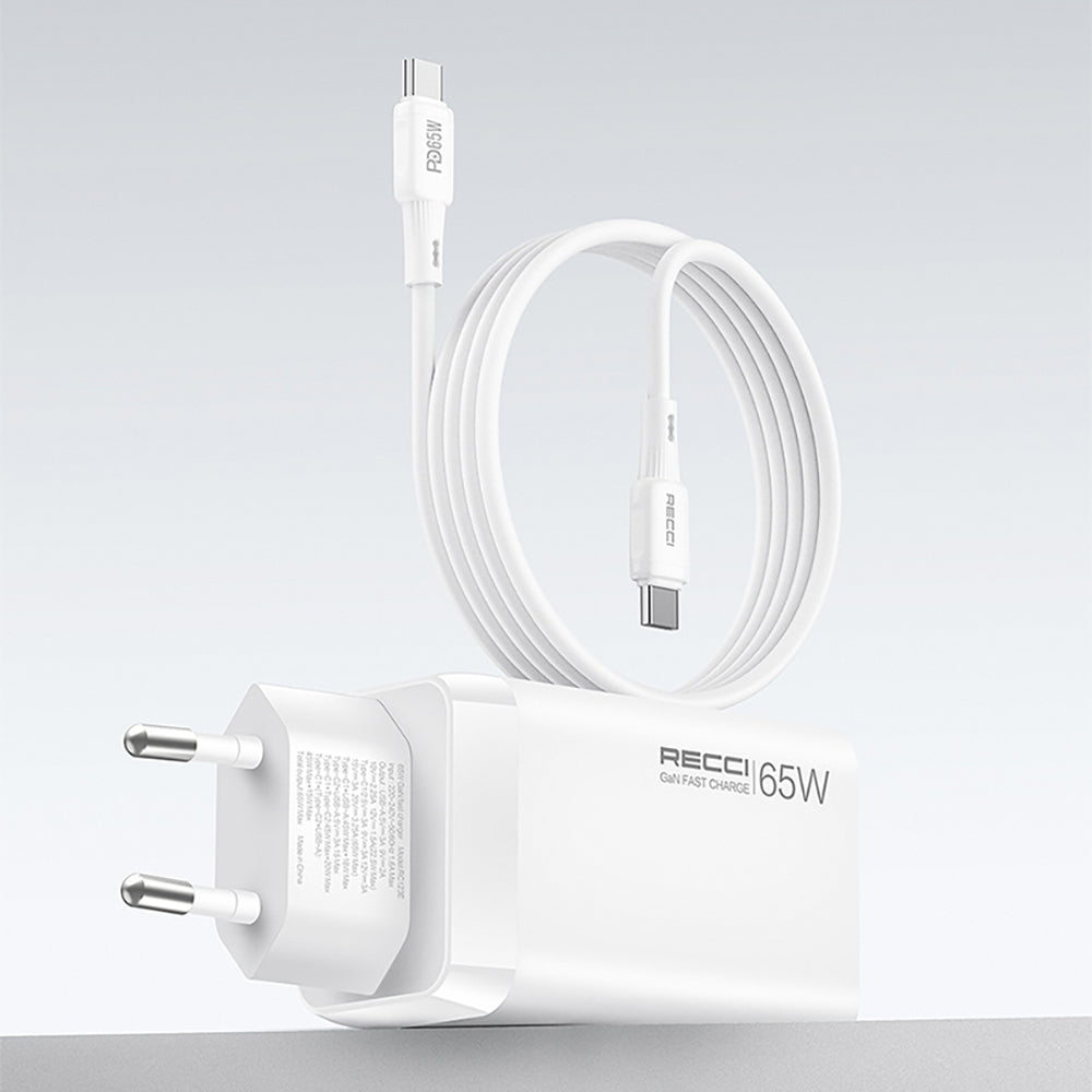 Recci RC123E Type-C PD GaN Teknolojili Mini Hızlı Şarj Seti 65W 1M