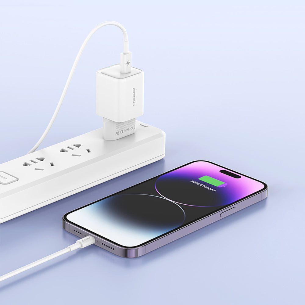 Recci RC65E Hızlı Şarj Başlığı Type-C to Lightning PD 20W Kablolu Şarj Seti