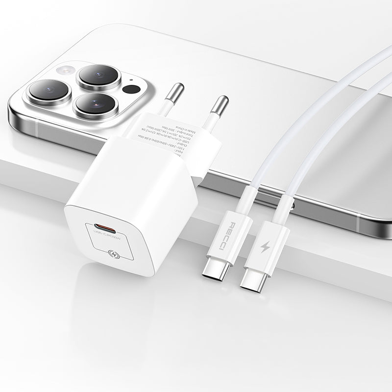 Recci RC77E GaN Teknolojili Hızlı Şarj Başlığı Type-C to Type-C PD 30W Kablolu Şarj Seti