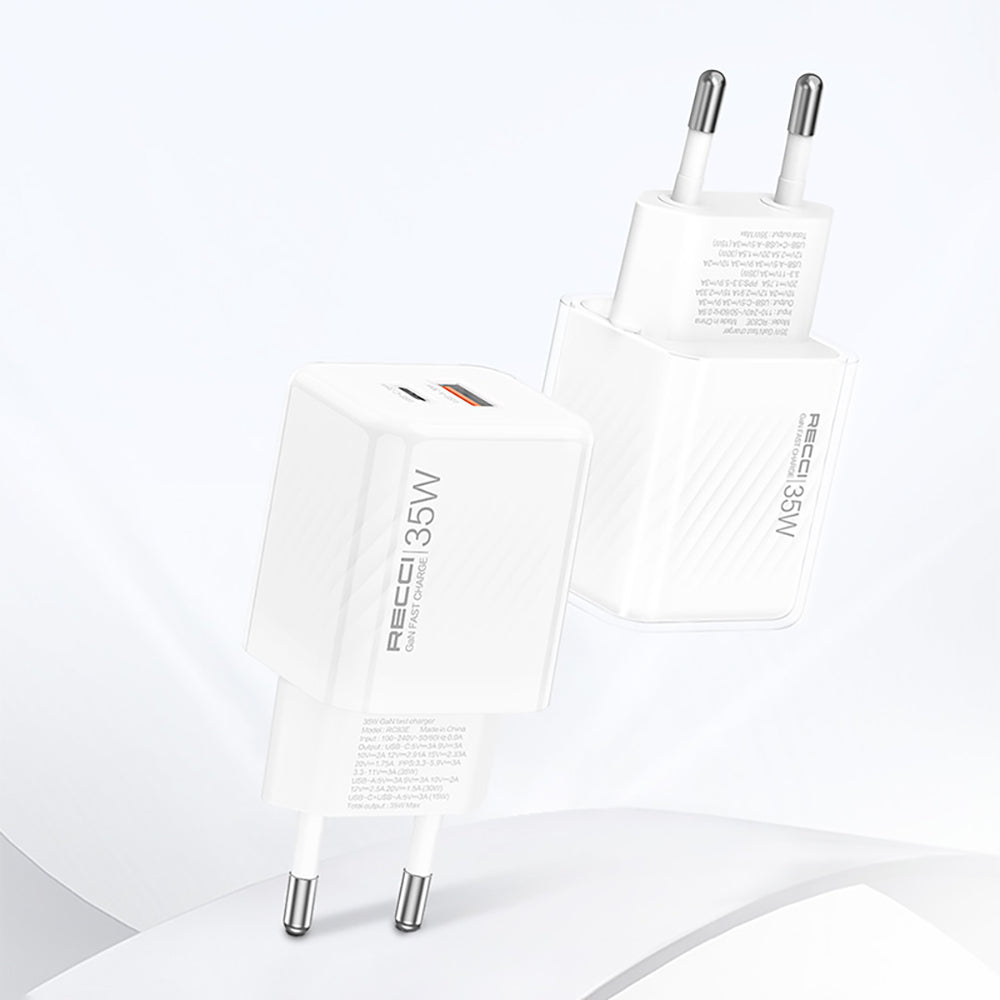Recci RC83E Type-C PD & USB-A GaN Teknolojili QC3.0 Hızlı Şarj Başlığı 35W