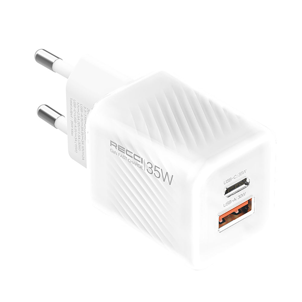 Recci RC83E Type-C PD & USB-A GaN Teknolojili QC3.0 Hızlı Şarj Başlığı 35W
