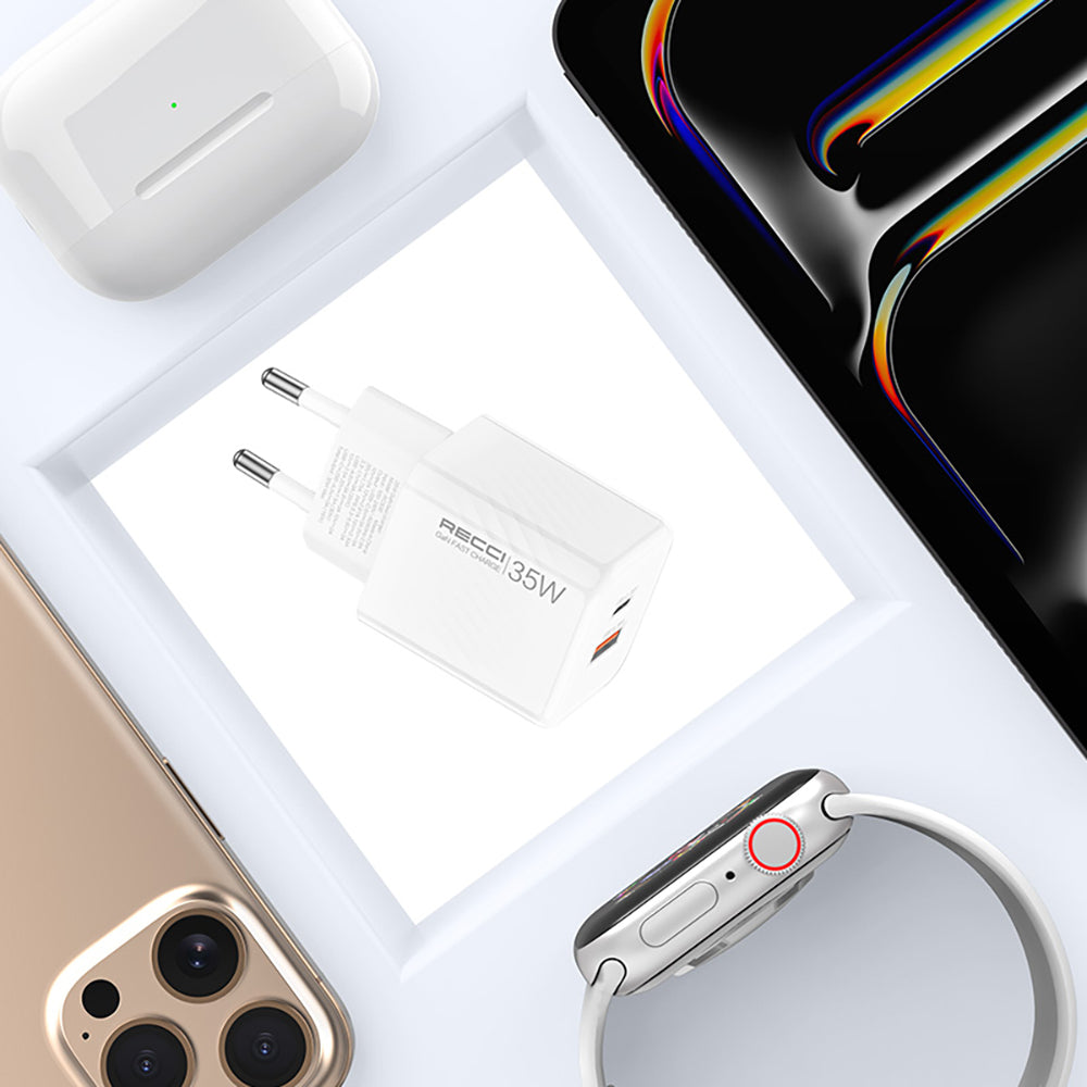 Recci RC83E Type-C PD & USB-A GaN Teknolojili QC3.0 Hızlı Şarj Başlığı 35W