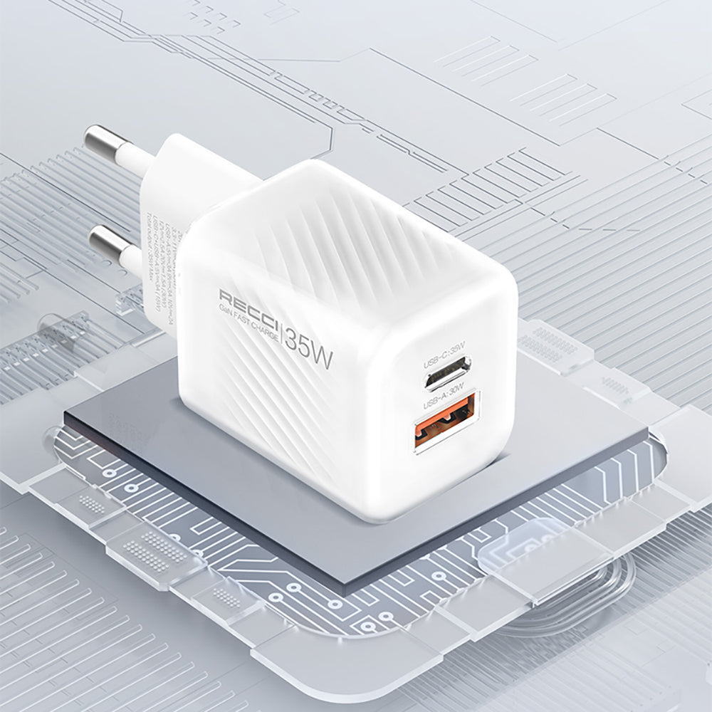 Recci RC83E Type-C PD & USB-A GaN Teknolojili QC3.0 Hızlı Şarj Başlığı 35W
