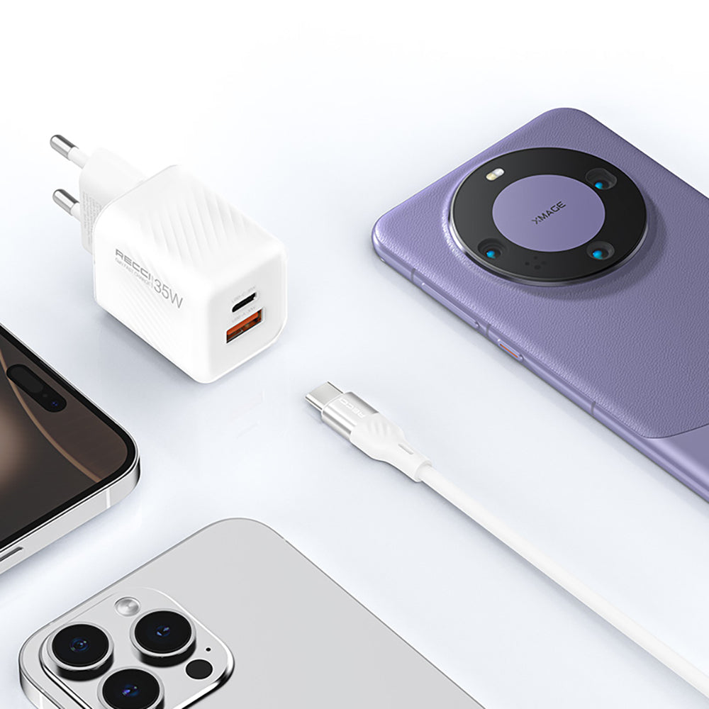 Recci RC83ECC GaN Teknolojili Hızlı Şarj Başlığı USB-A to Type-C PD 35W Kablolu Şarj Seti
