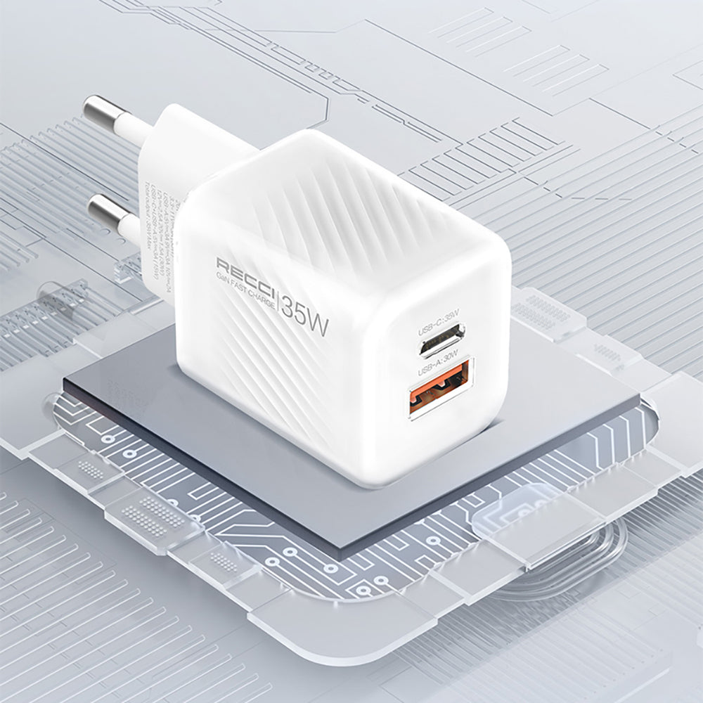 Recci RC83ECC GaN Teknolojili Hızlı Şarj Başlığı USB-A to Type-C PD 35W Kablolu Şarj Seti