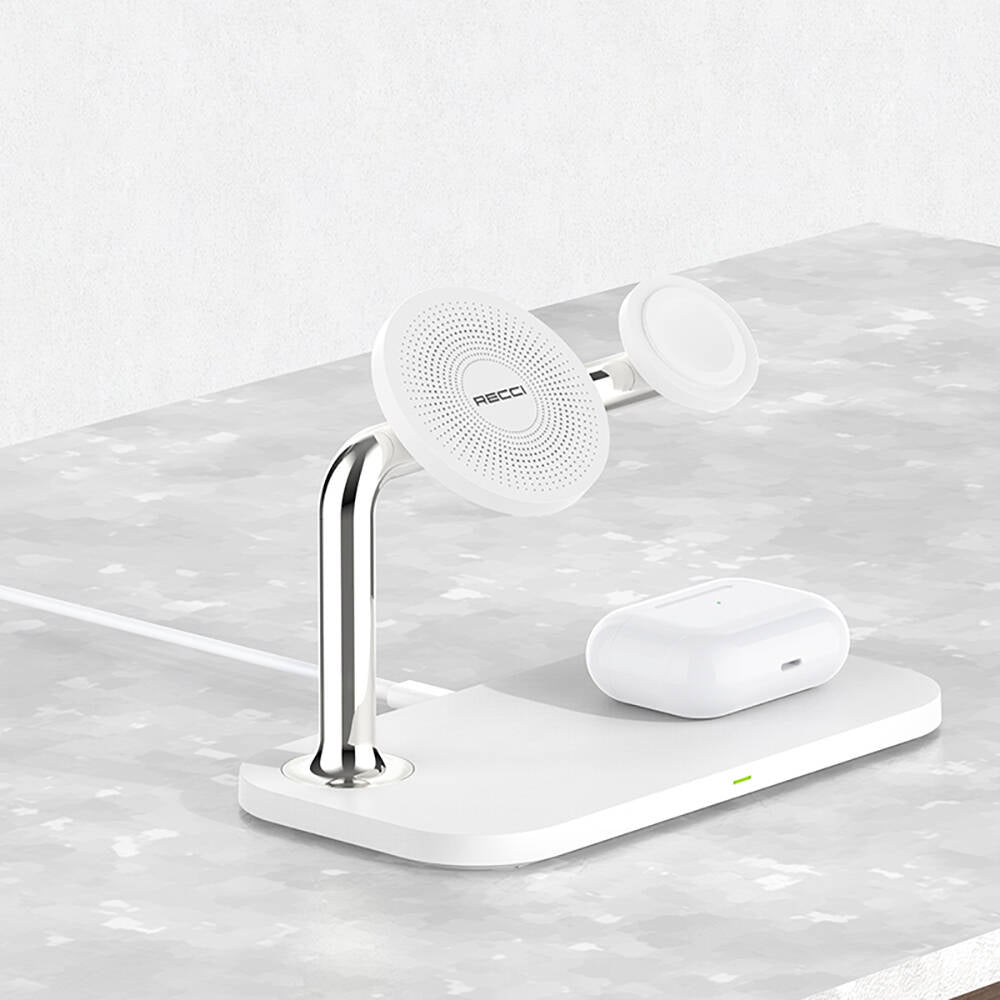 Recci RCW-20 Prestige Serisi 3in1 M-safe 15W Hızlı Şarj Özellikli Magnetik Kablosuz Şarj Standı