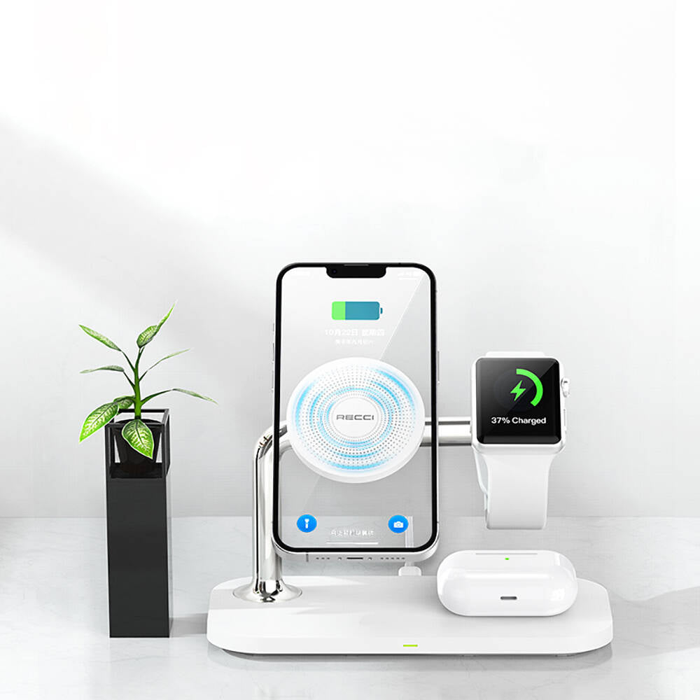 Recci RCW-20 Prestige Serisi 3in1 M-safe 15W Hızlı Şarj Özellikli Magnetik Kablosuz Şarj Standı