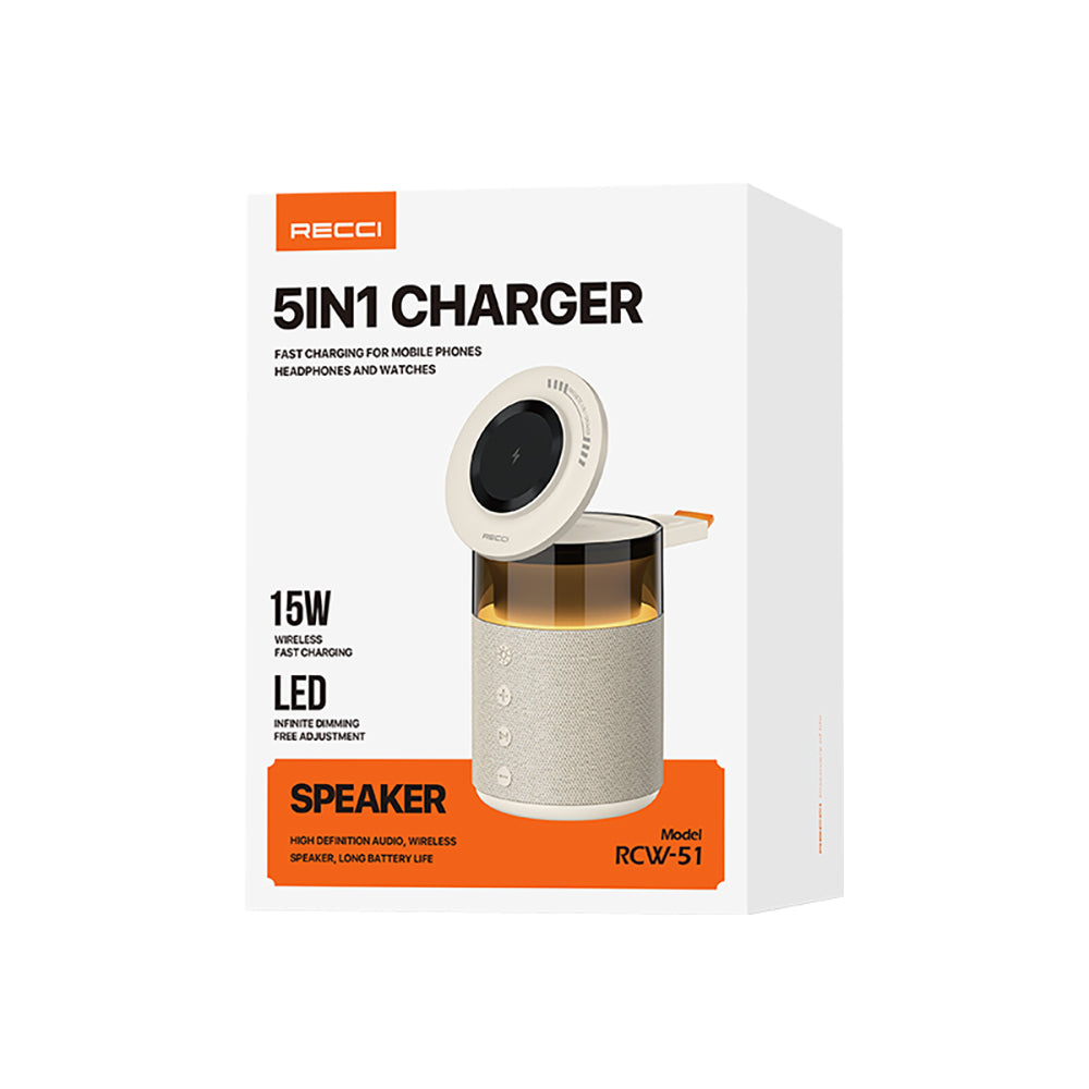Recci RCW-51 Kablosuz Şarj Standı Ambiyans Işıklı Bluetooth Speaker Hoparlör Özellikli