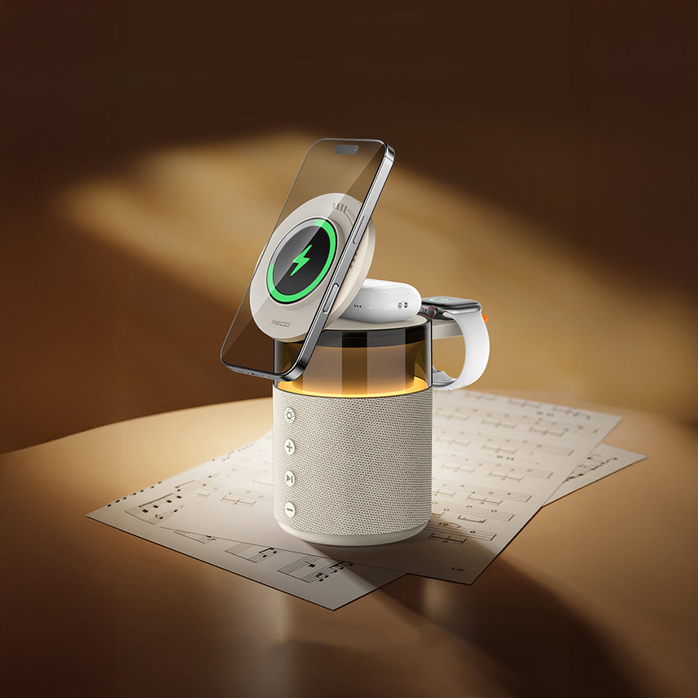 Recci RCW-51 Kablosuz Şarj Standı Ambiyans Işıklı Bluetooth Speaker Hoparlör Özellikli