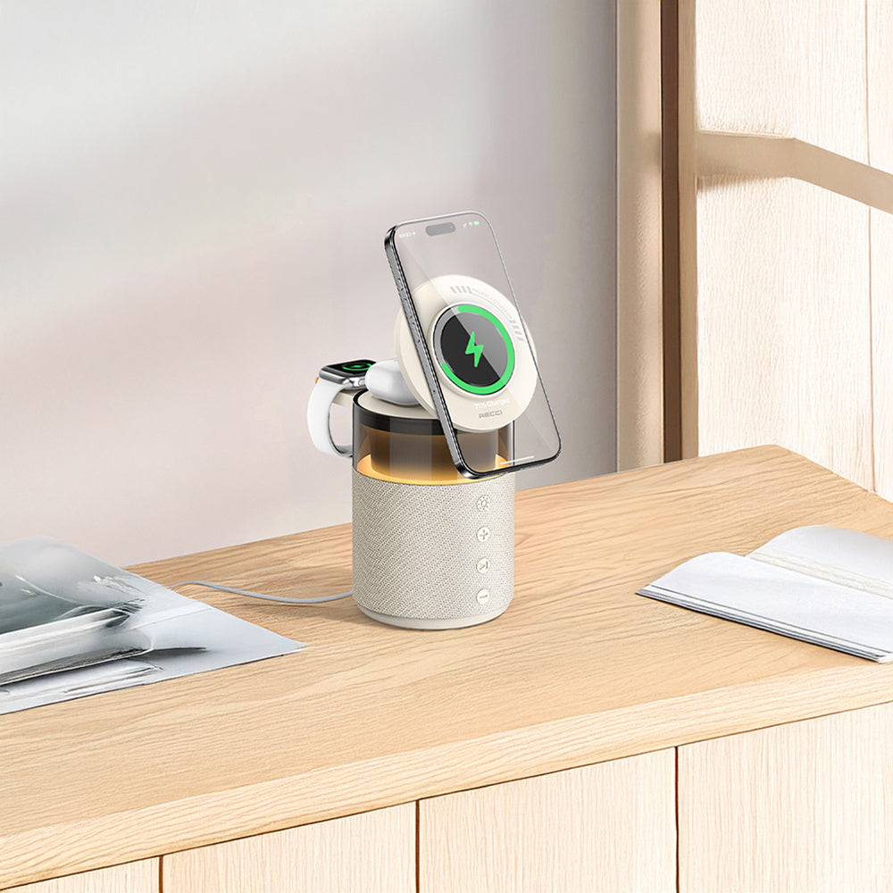 Recci RCW-51 Kablosuz Şarj Standı Ambiyans Işıklı Bluetooth Speaker Hoparlör Özellikli