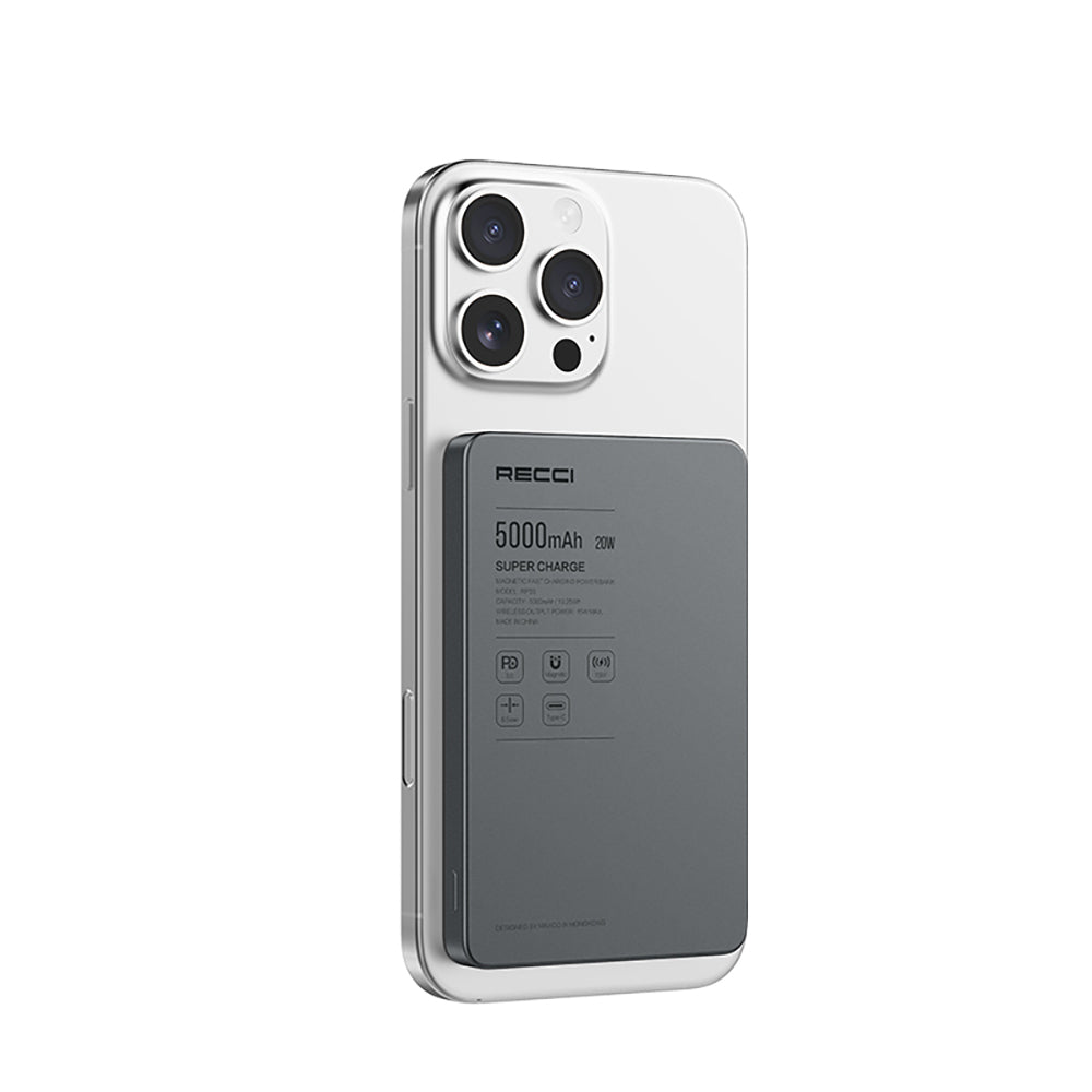 Recci RP33 PD 20W Ultra İnce Led Göstergeli Hızlı Şarj Özellikli Wireless Powerbank 15W 5000mAh