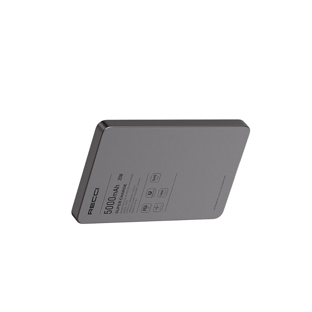 Recci RP33 PD 20W Ultra İnce Led Göstergeli Hızlı Şarj Özellikli Wireless Powerbank 15W 5000mAh