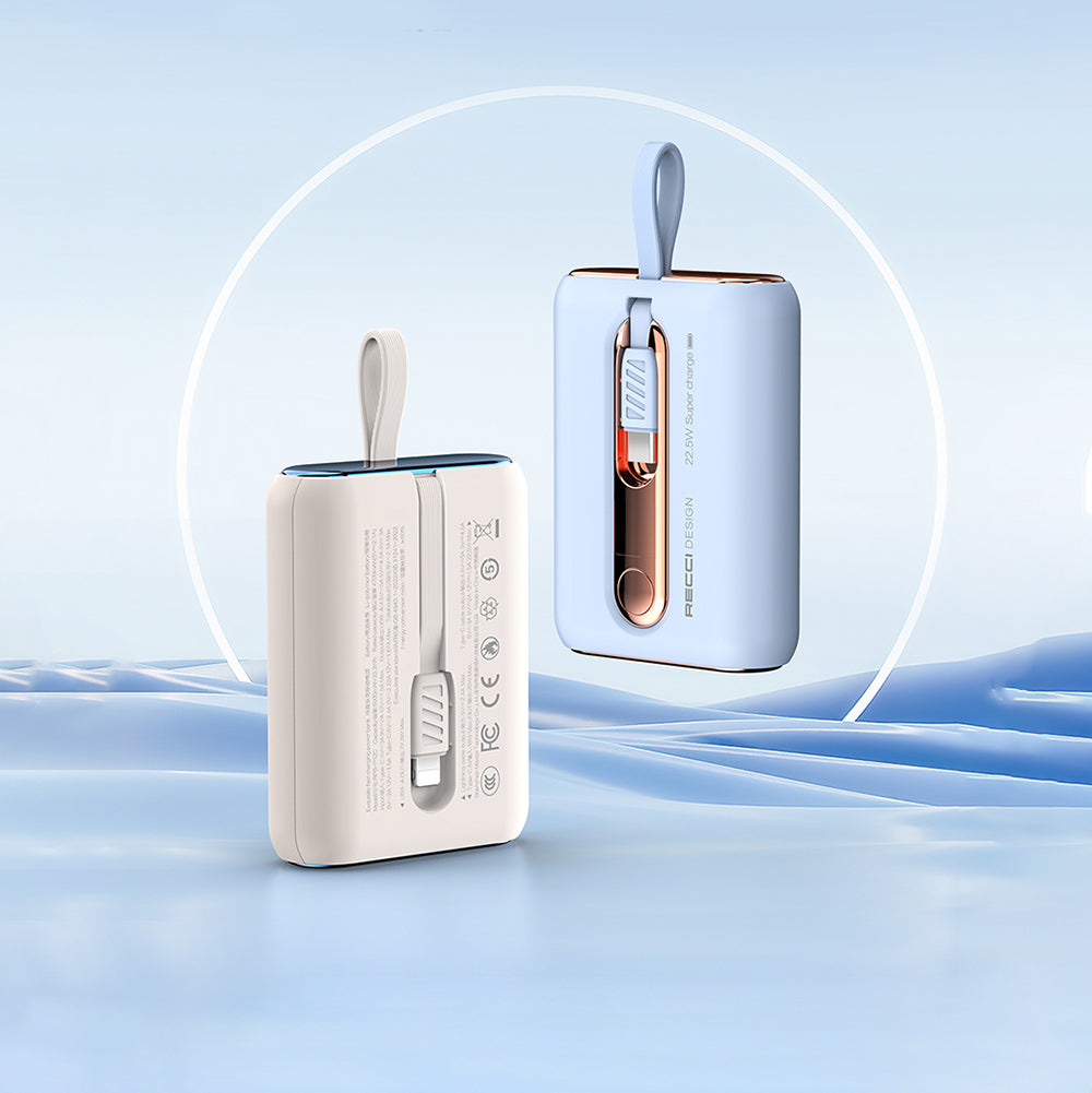 Recci RPB-P12 PD 20W Askı İpli Hızlı Şarj Özellikli Type-C Kablolu Powerbank 22.5W 9000mAh