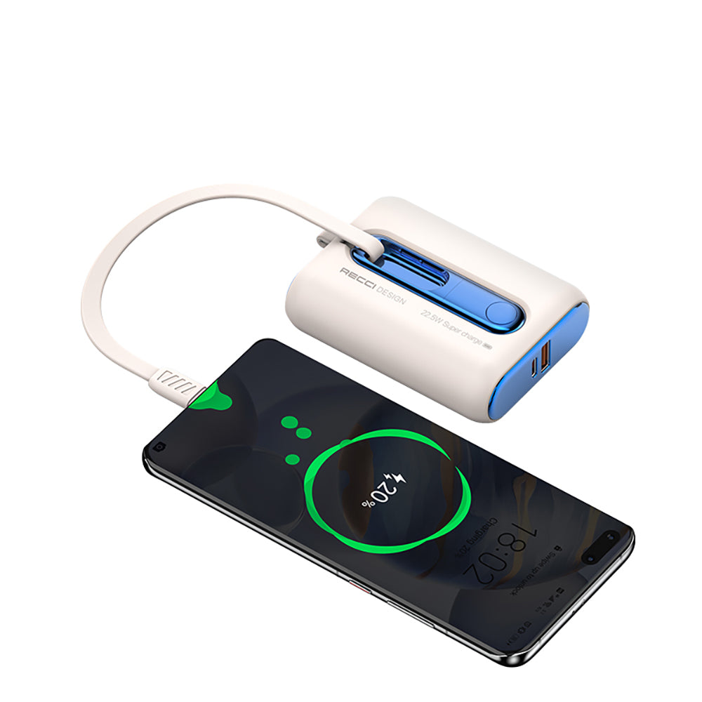 Recci RPB-P12 PD 20W Askı İpli Hızlı Şarj Özellikli Type-C Kablolu Powerbank 22.5W 9000mAh