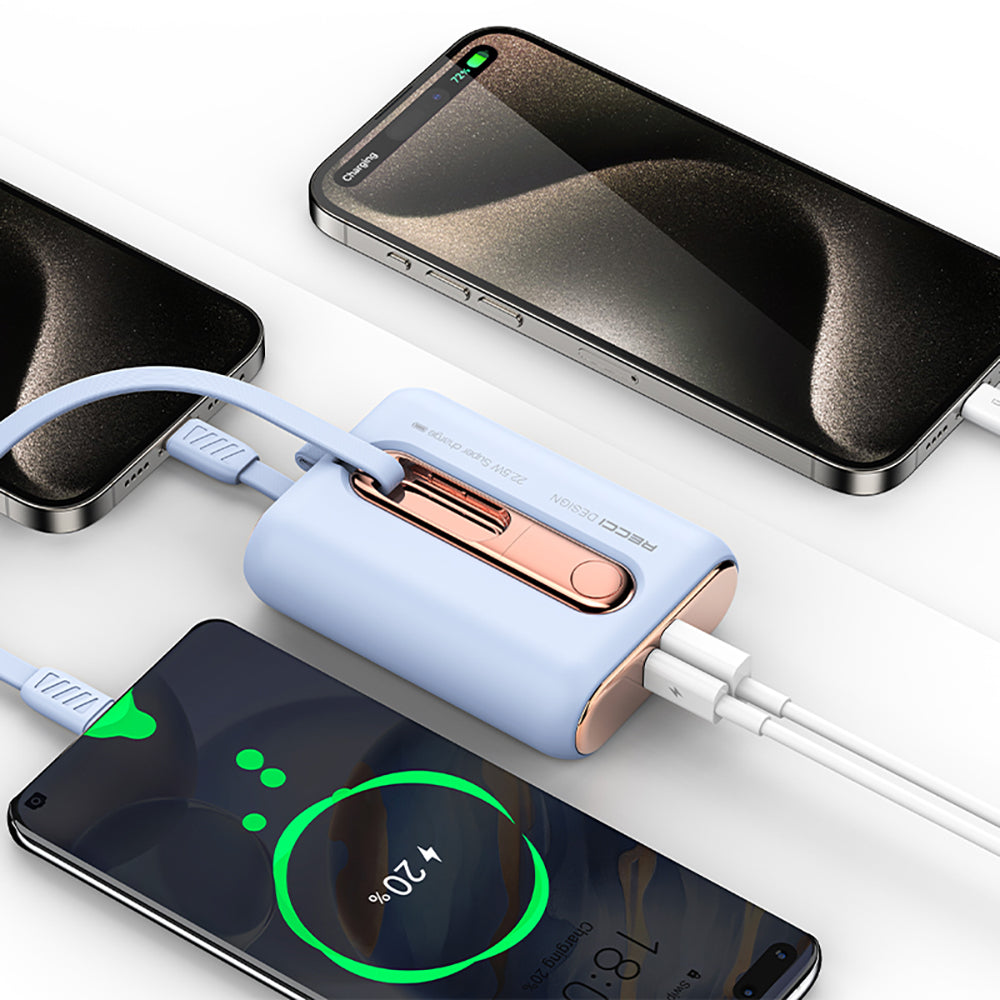 Recci RPB-P12 PD 20W Askı İpli Hızlı Şarj Özellikli Type-C Kablolu Powerbank 22.5W 9000mAh