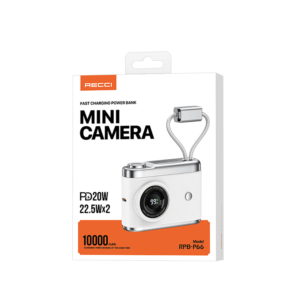 Recci RPB-P66 PD 20W Hızlı Şarj Özellikli Type-C & lightning Kablolu Powerbank 22.5W 10.000mAh
